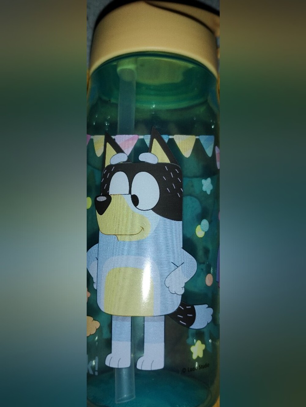 Kids' Bluey Character Water Bottle with a Yellow Lid